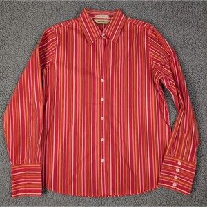 Eddie Bauer Wrinkle Resistant Button Up Shirt Women's Medium M Pinstripe Red
